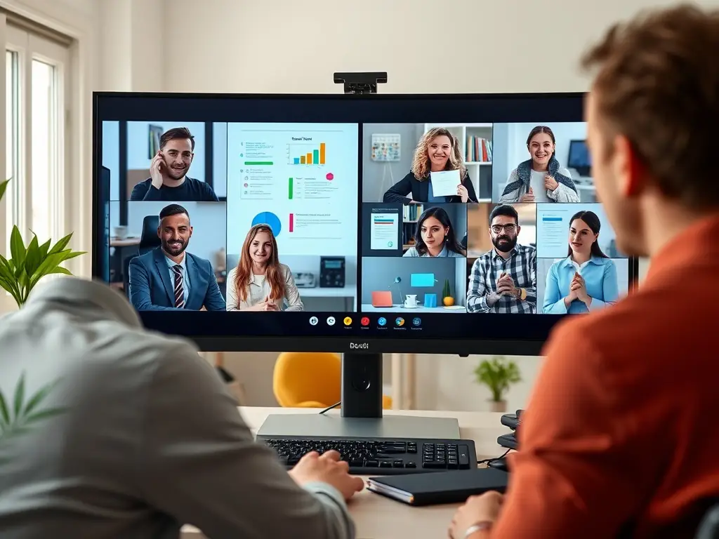 An instructor leading an interactive online session on decision-making strategies with engaged participants on video conferencing.